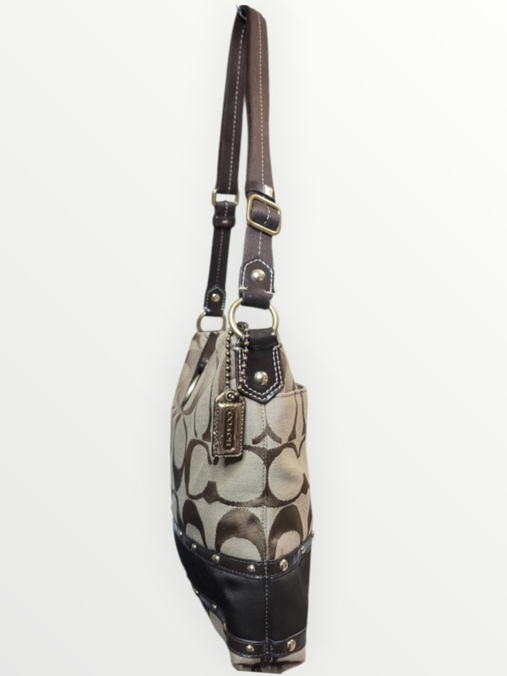Coach Signature Stripe Studded Crossbody / Shoulder Bag 2012 EUC - Picture 3 of 12